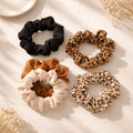 Scrunchie-setti 4 kpl – Musta, Beige, Ruskea & Leopardi