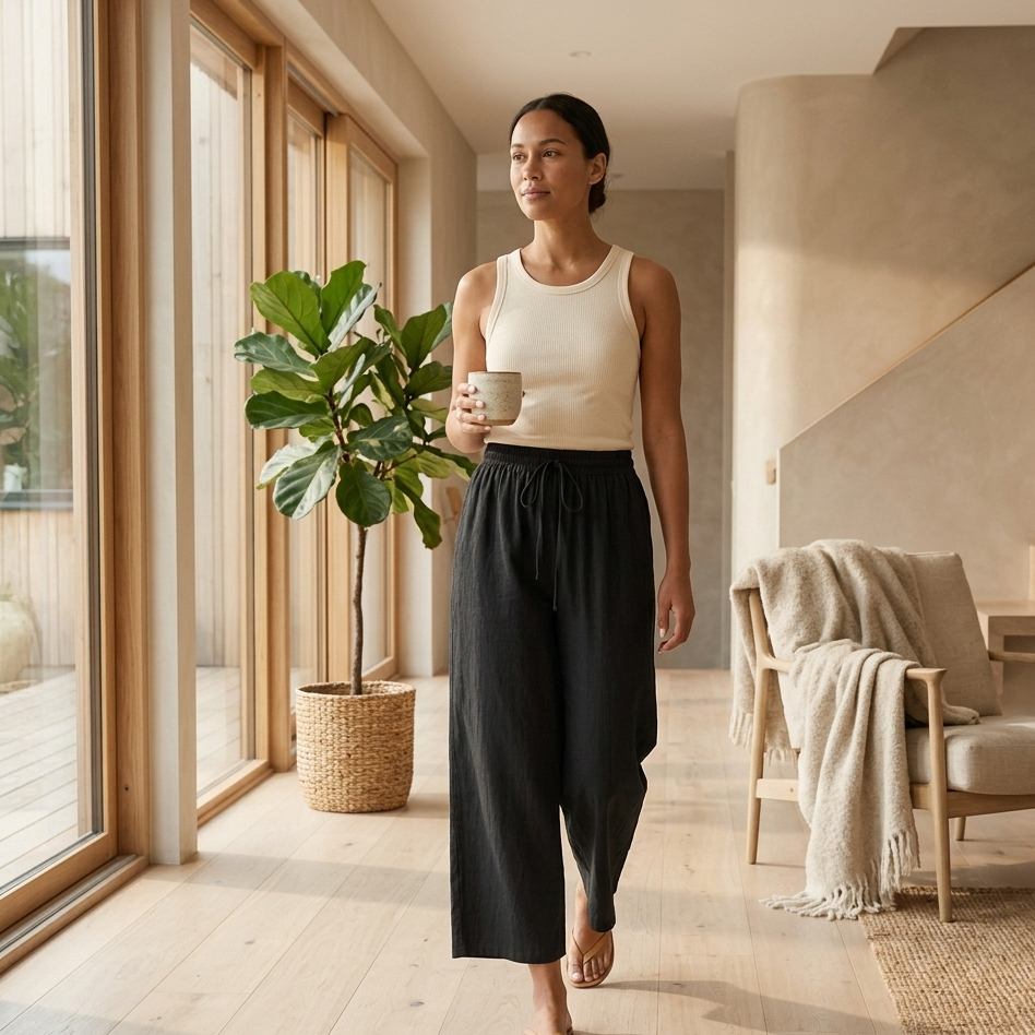 Soft Flow Cotton Pants – musta