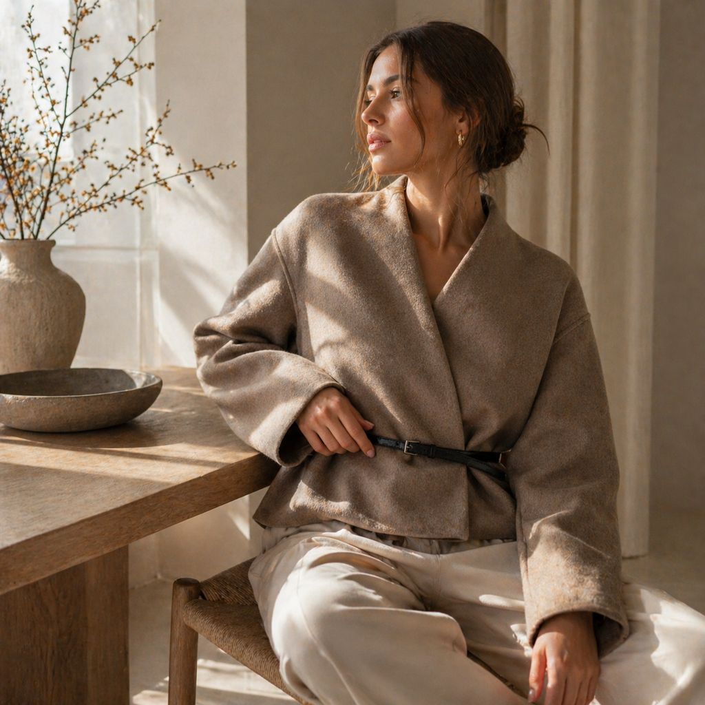 Soft Wrap Wool Jacket – Taupe