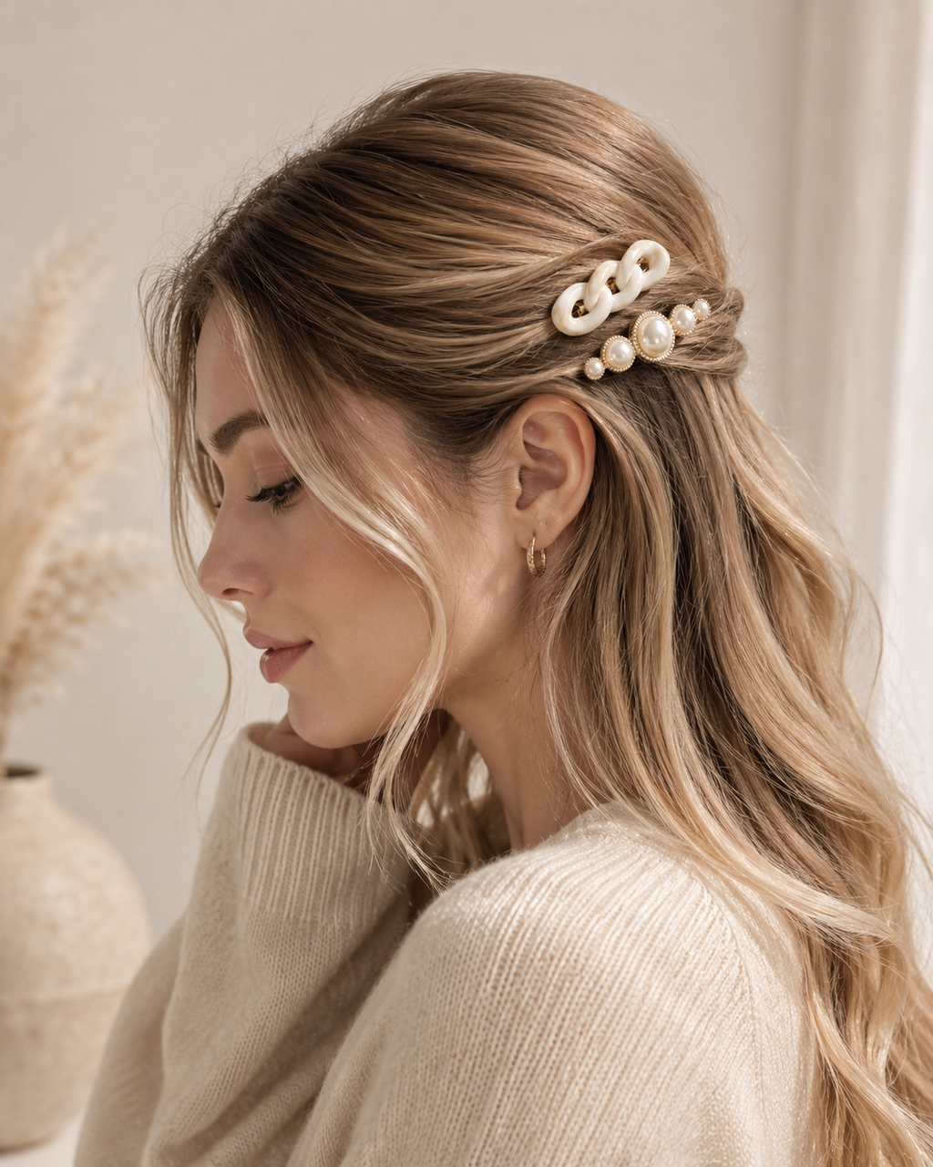 Pearl & Chain Hair Clip Set 🤍