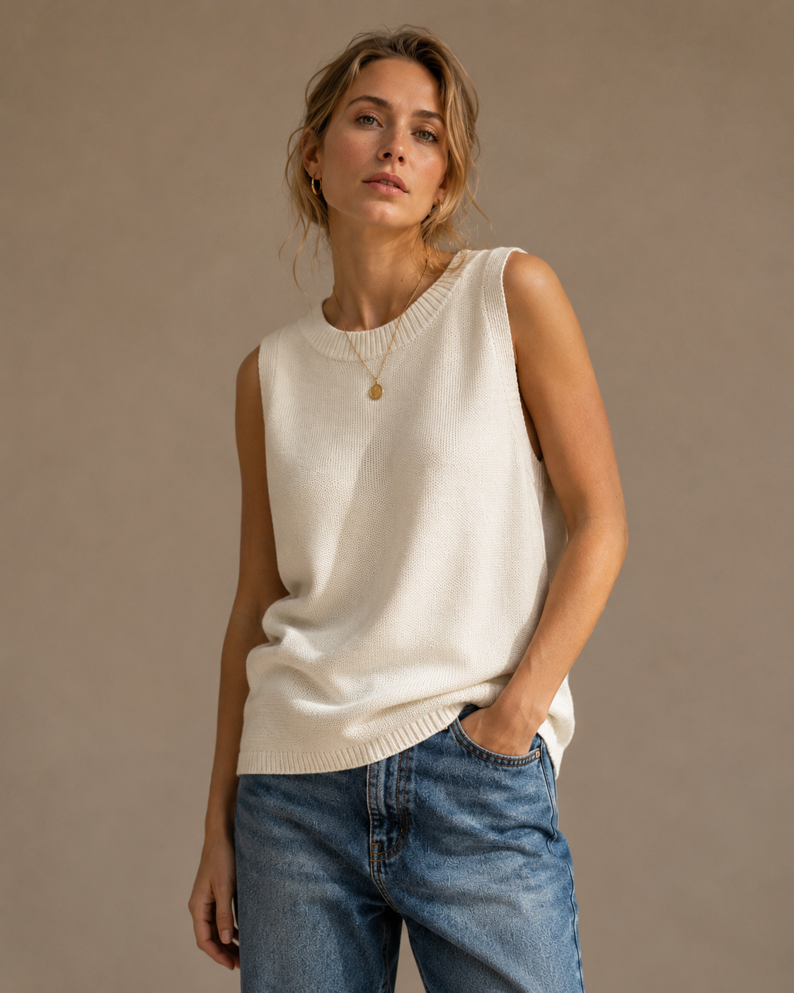 Soft Knit Tank Top – Beige