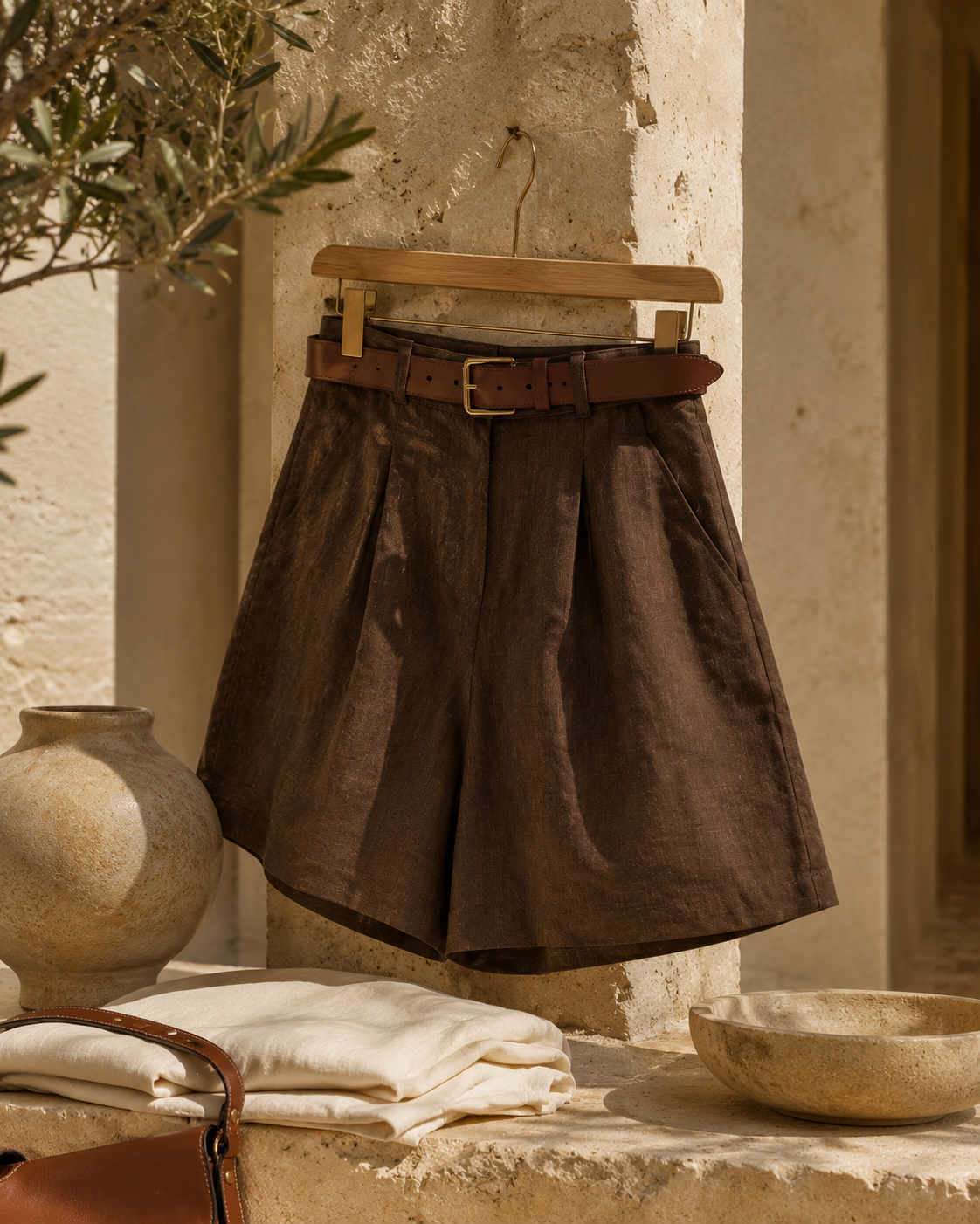 Chocolate Brown Linen Bermuda Shorts