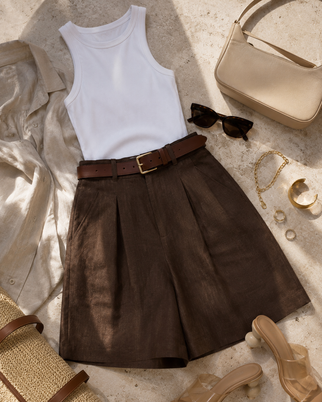 Chocolate Brown Linen Bermuda Shorts