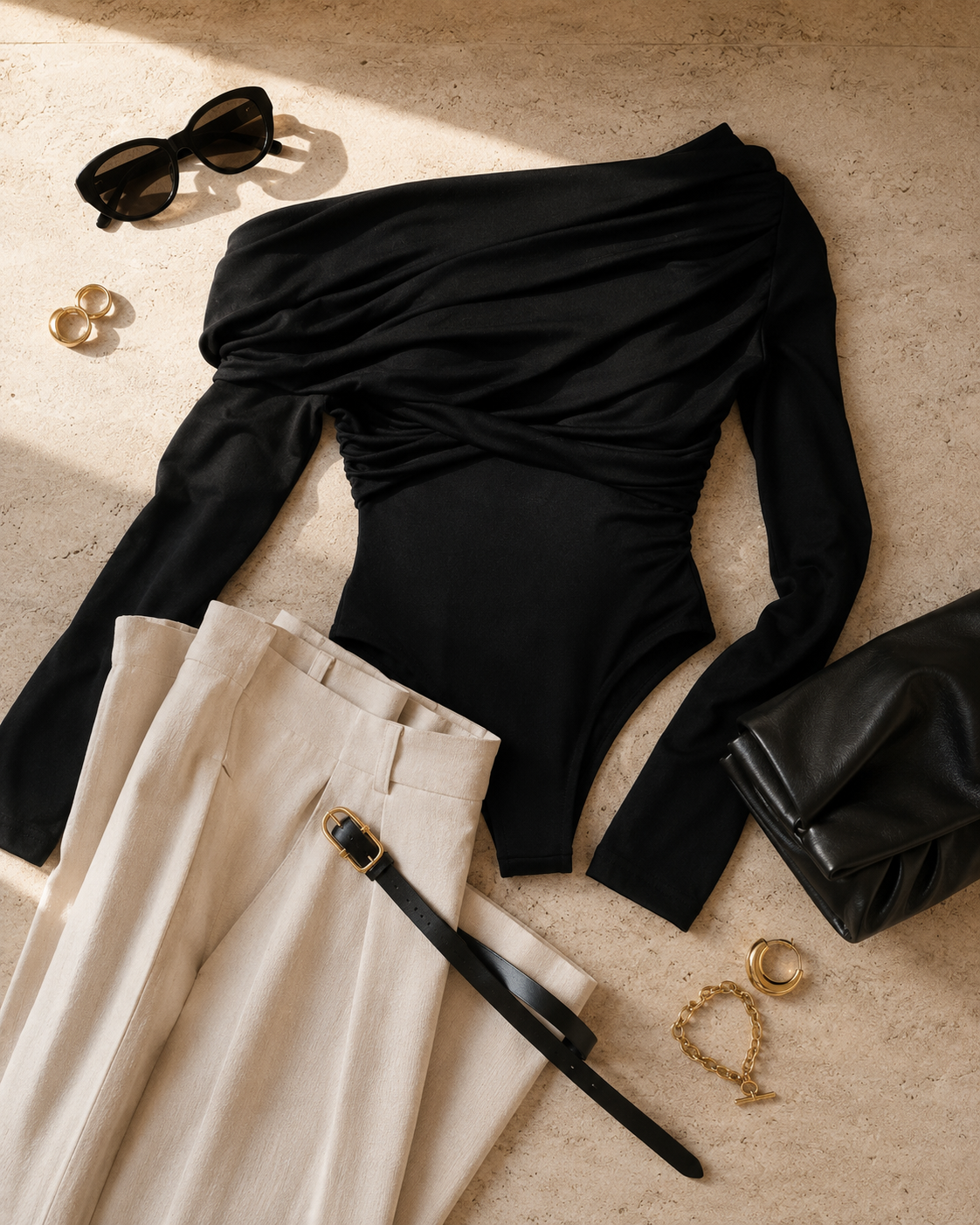 Musta drapeerattu off shoulder -body