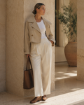 Beige Cropped Trench Jacket
