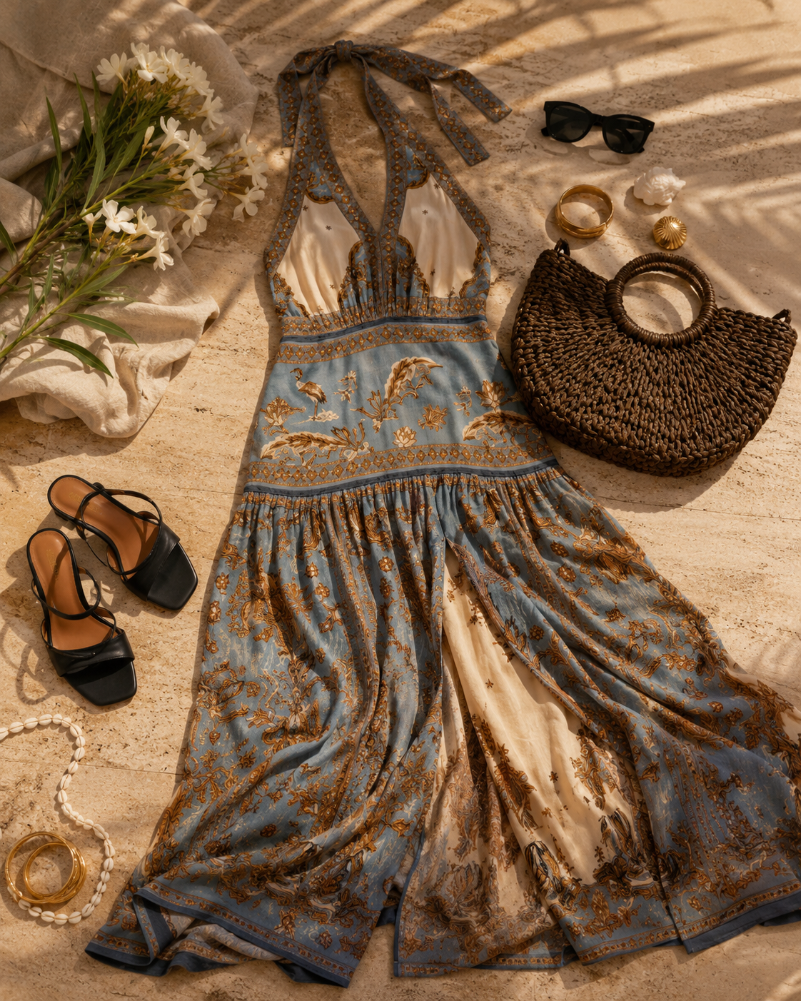 Azure Bloom Maxi Dress