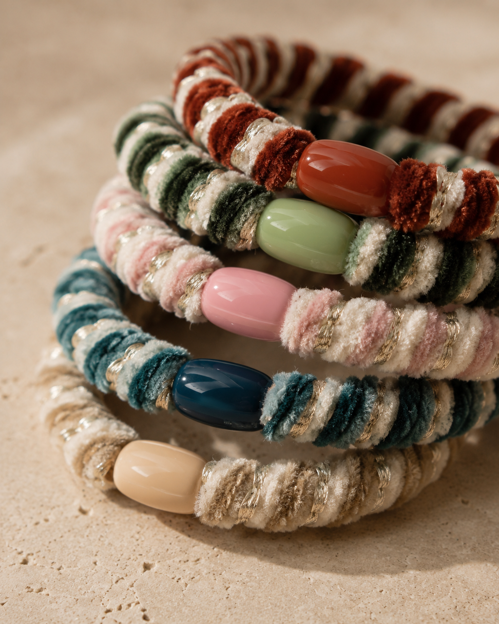 Velvet Stripe Hair Ties – 5 kpl