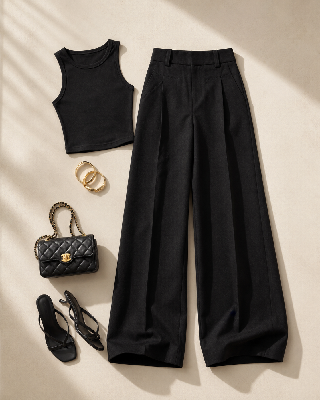 Petite Tailored Wide Leg Trousers – Black