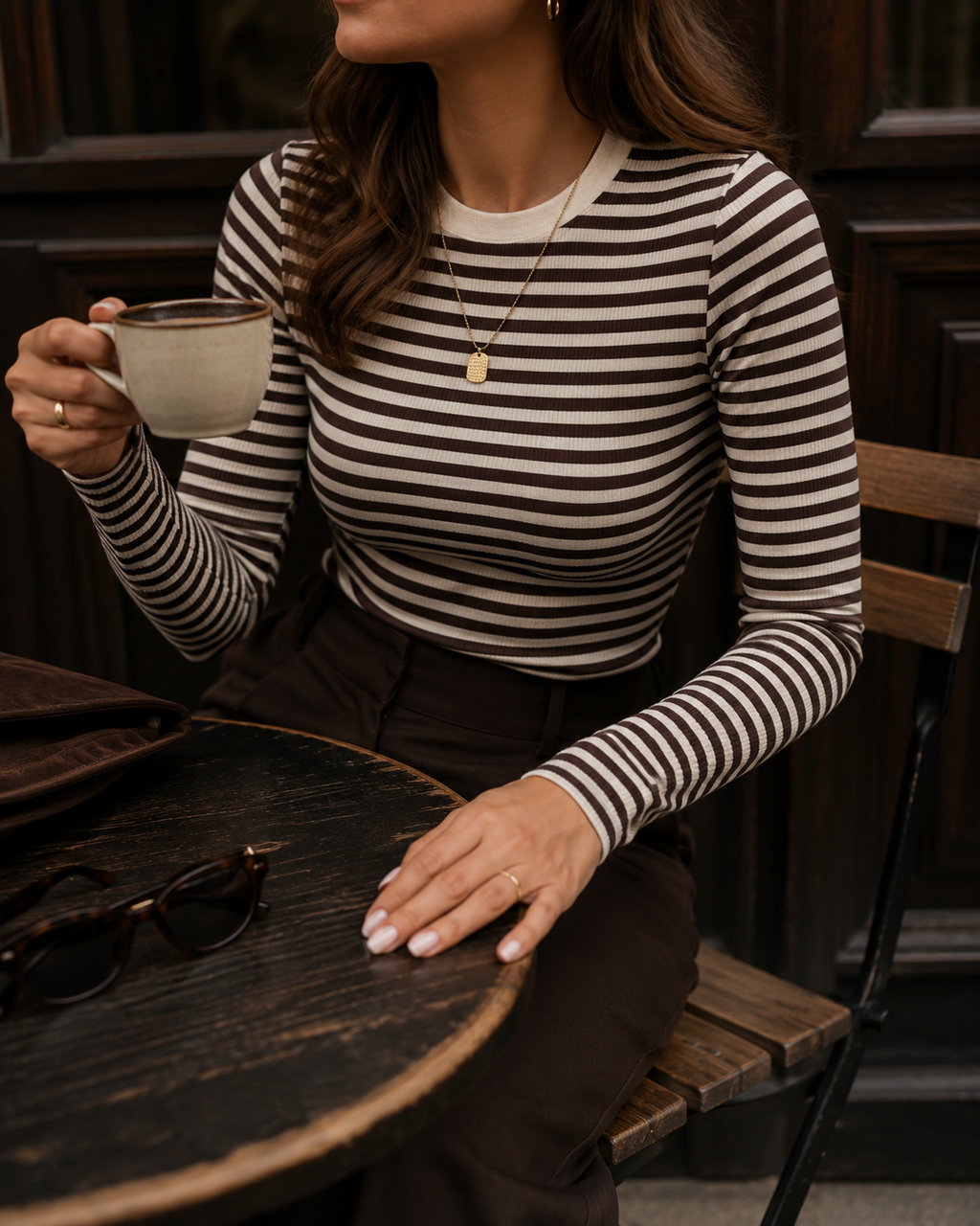 Copenhagen Ribbed Stripe Top – Chocolate