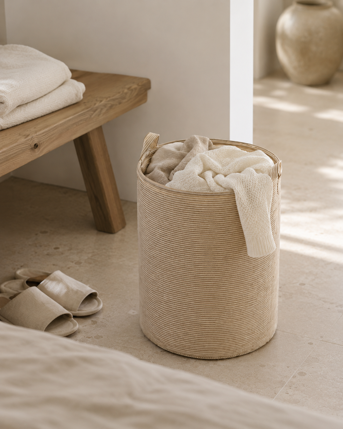 Soft Rib Laundry Basket – Beige