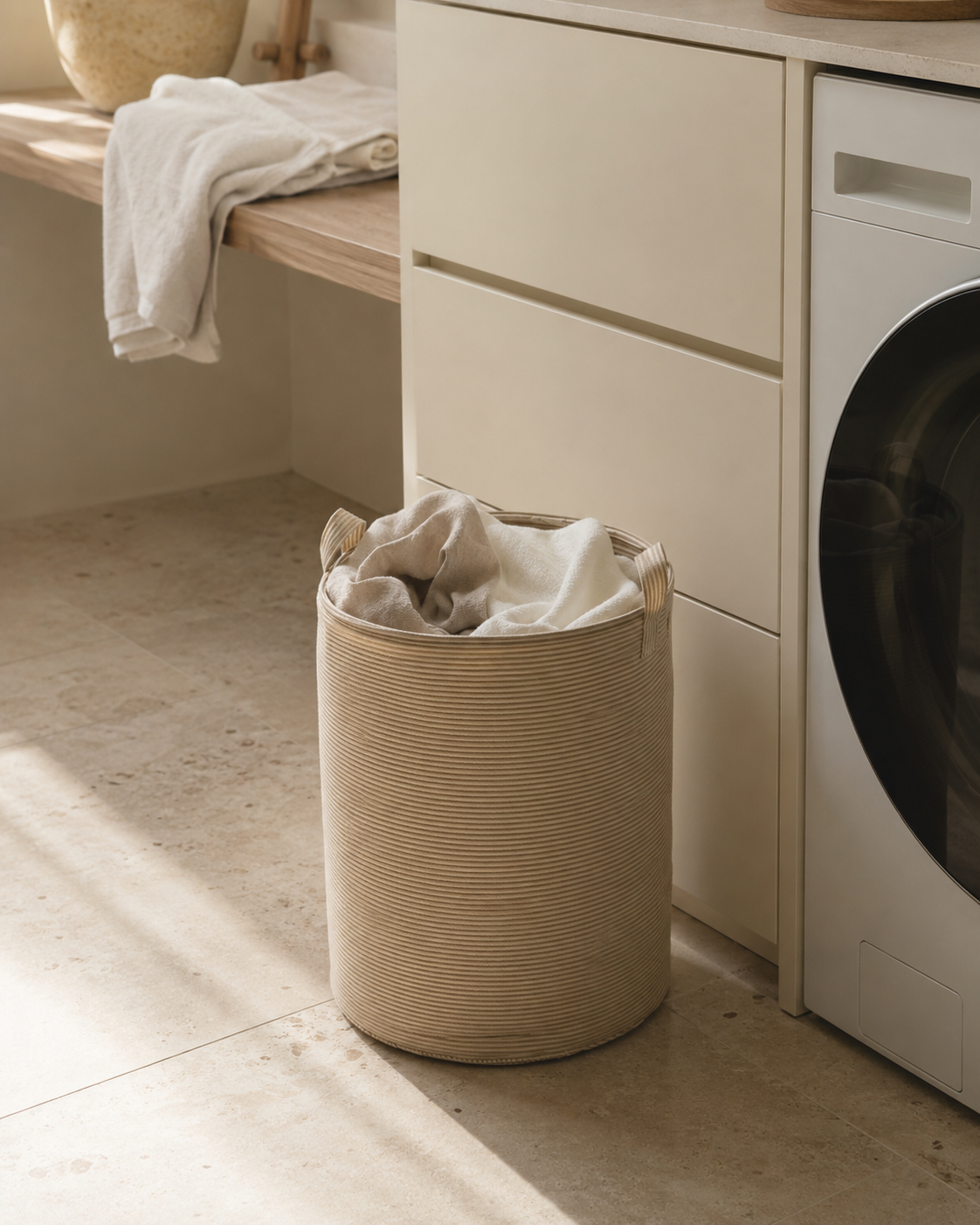Soft Rib Laundry Basket – Beige