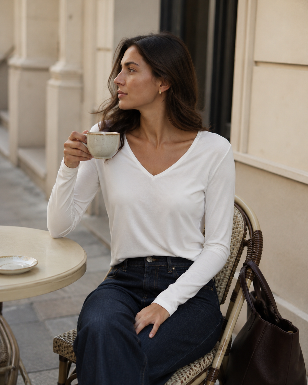 Soft V-Neck Long Sleeve – White M