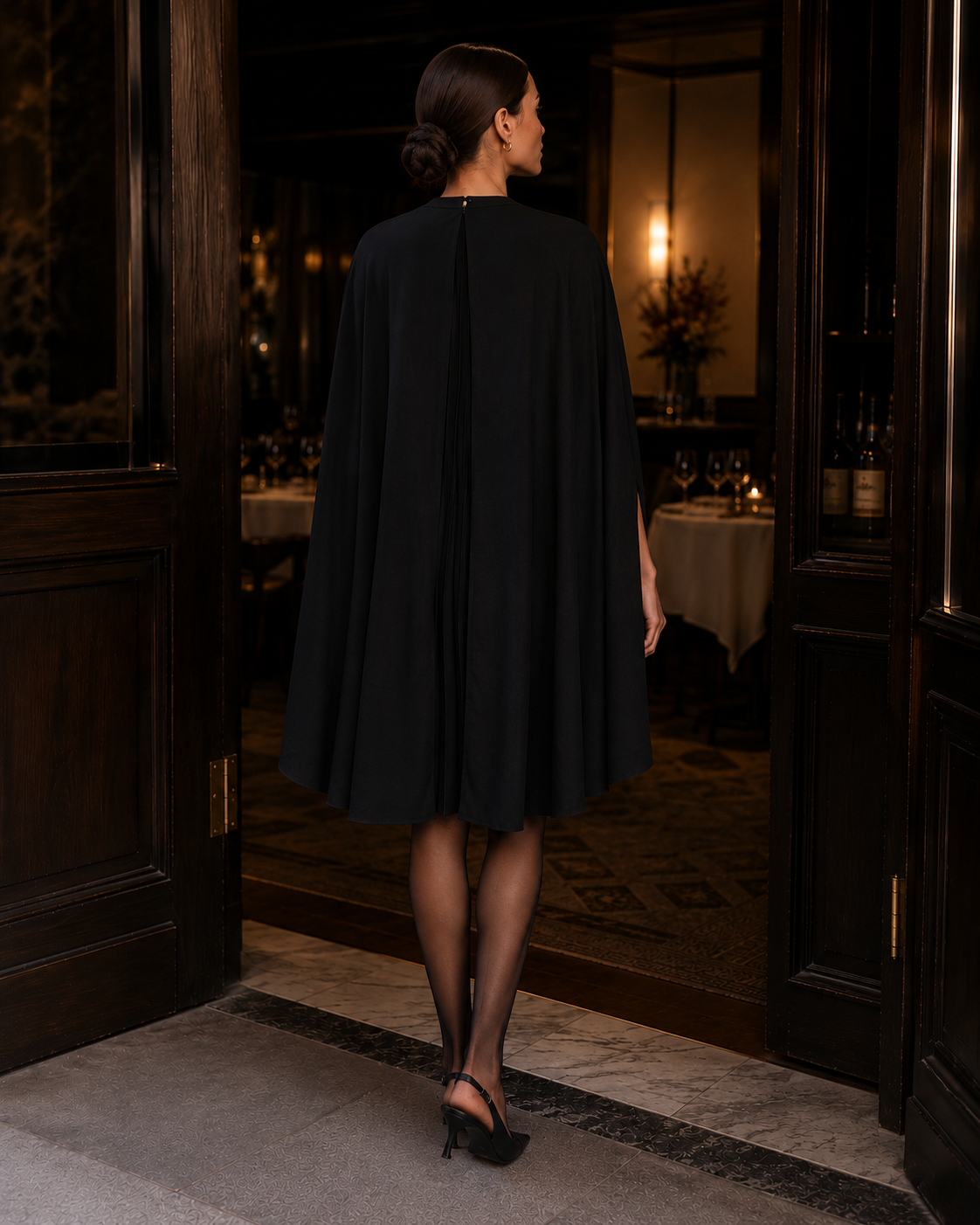 Pleated Cape Dress – Black S