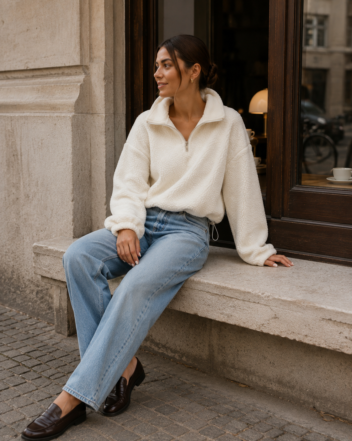 Teddy Half Zip – Ivory