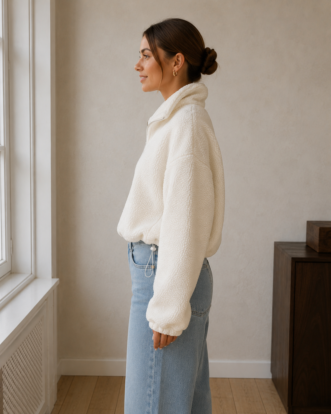 Teddy Half Zip – Ivory