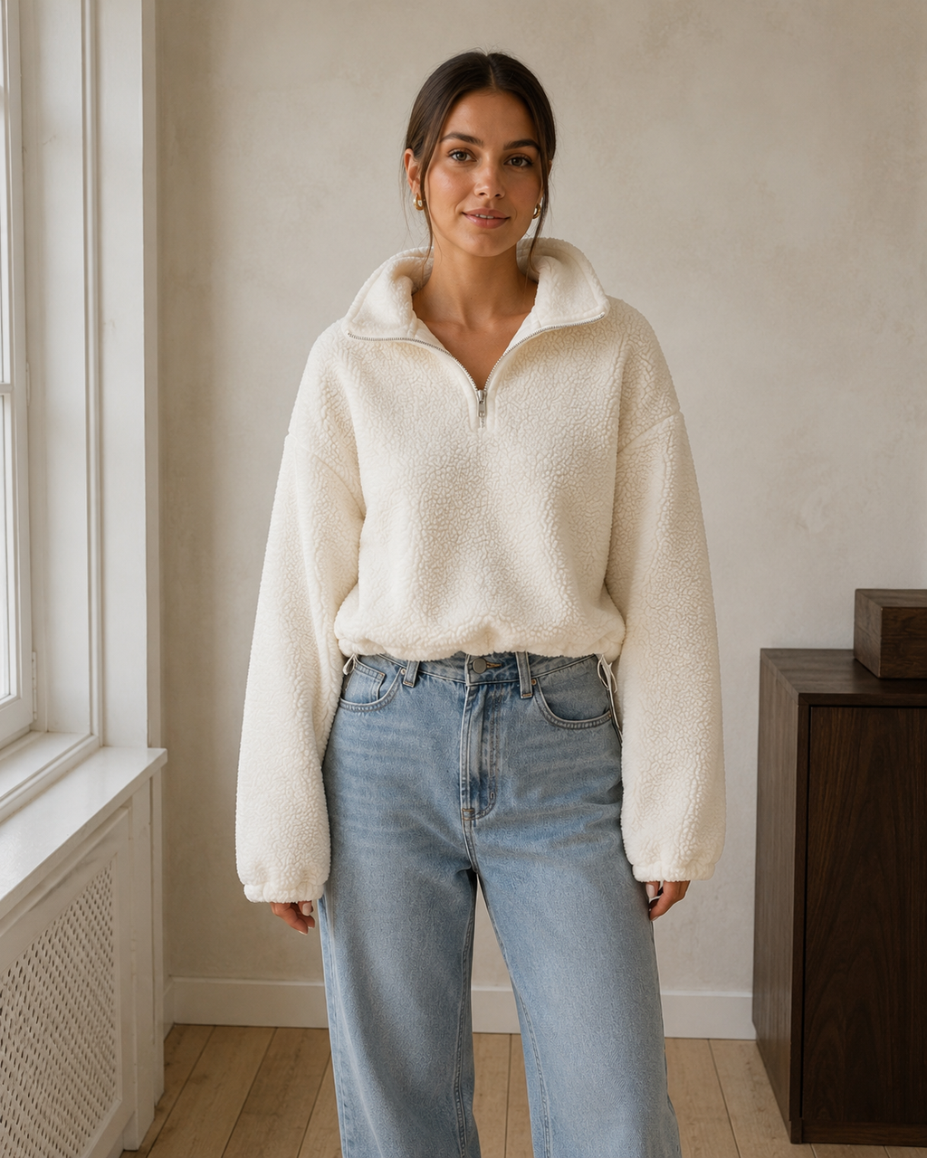 Teddy Half Zip – Ivory