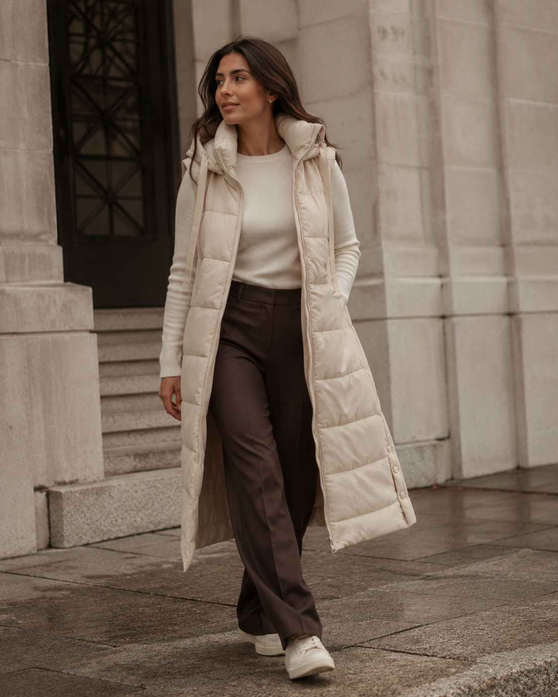 Studio Long Puffer Vest – Oatmeal