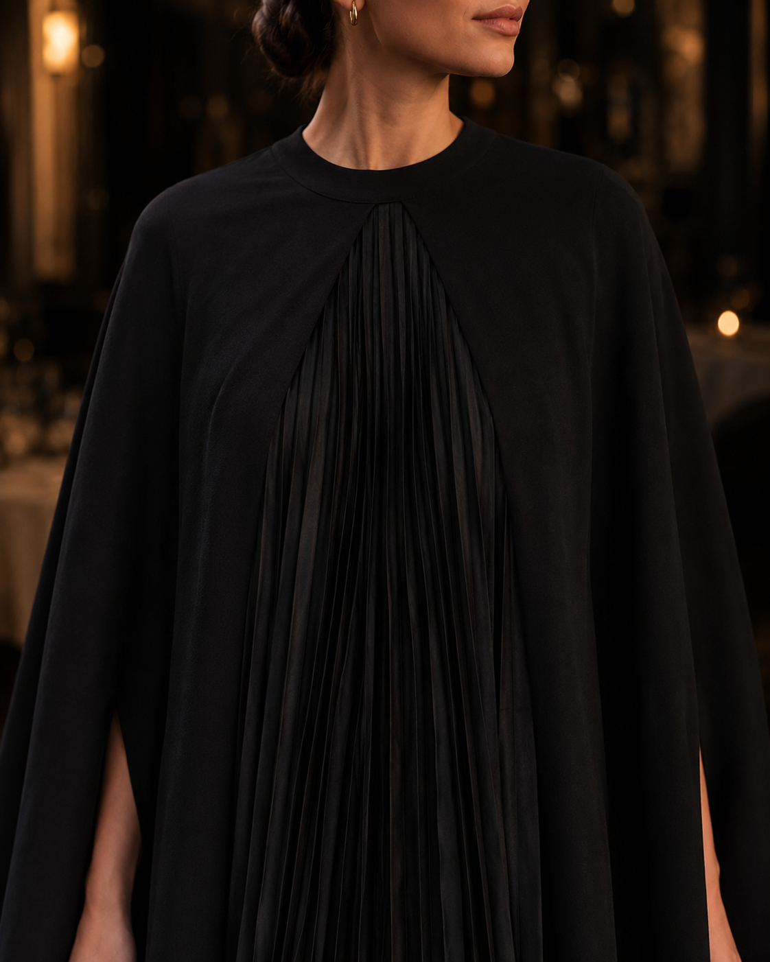 Pleated Cape Dress – Black S