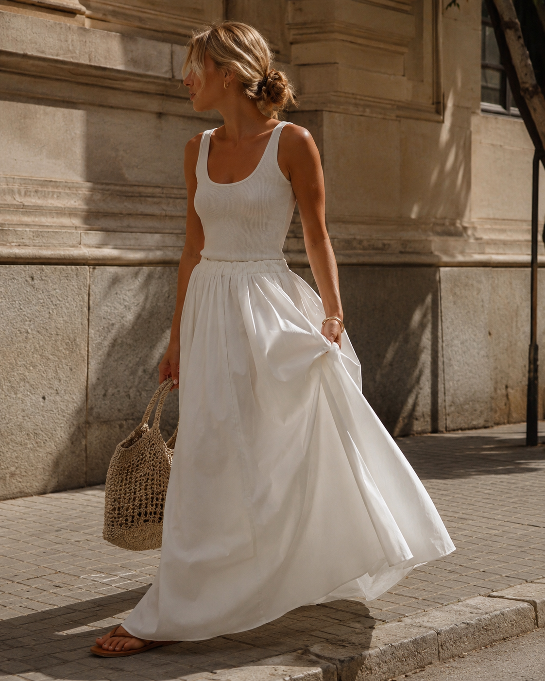 Valkoinen Flow Maxi Skirt
