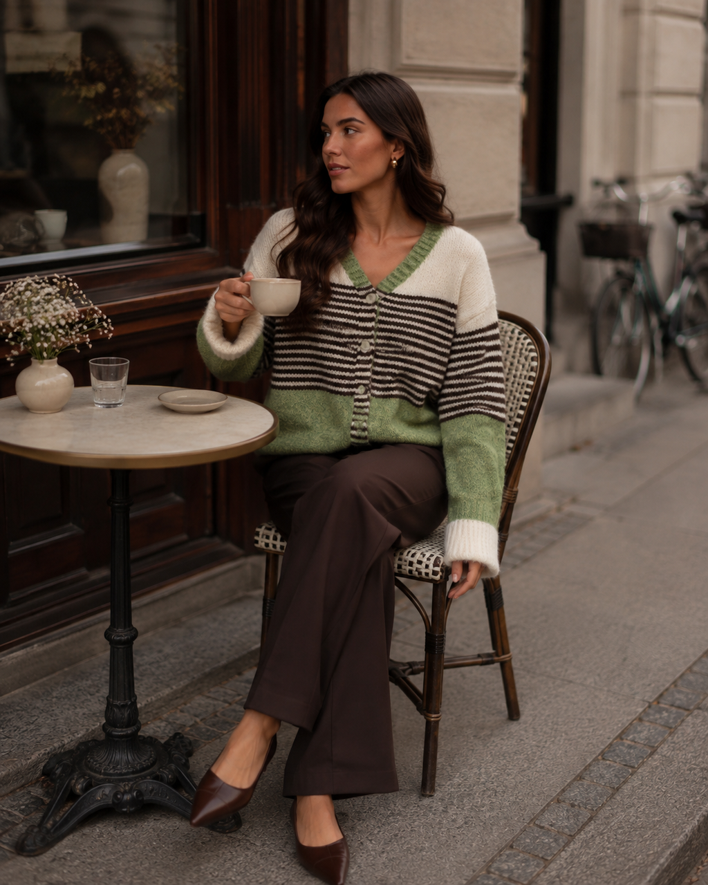 Striped Colour Block Cardigan – Green