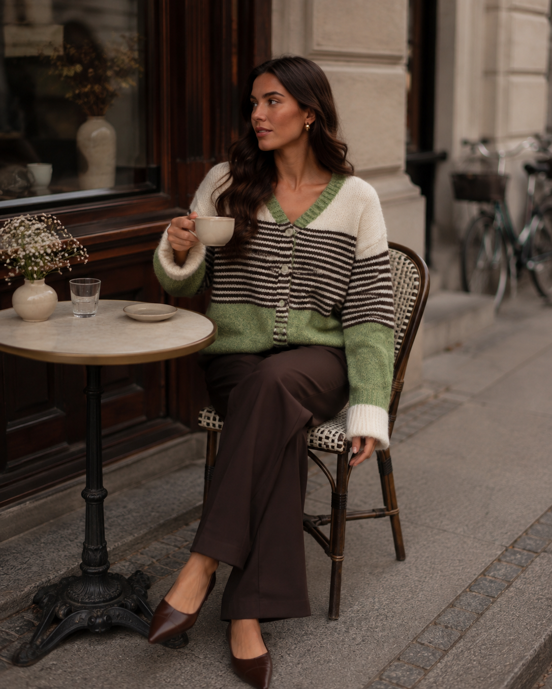 Striped Colour Block Cardigan – Green
