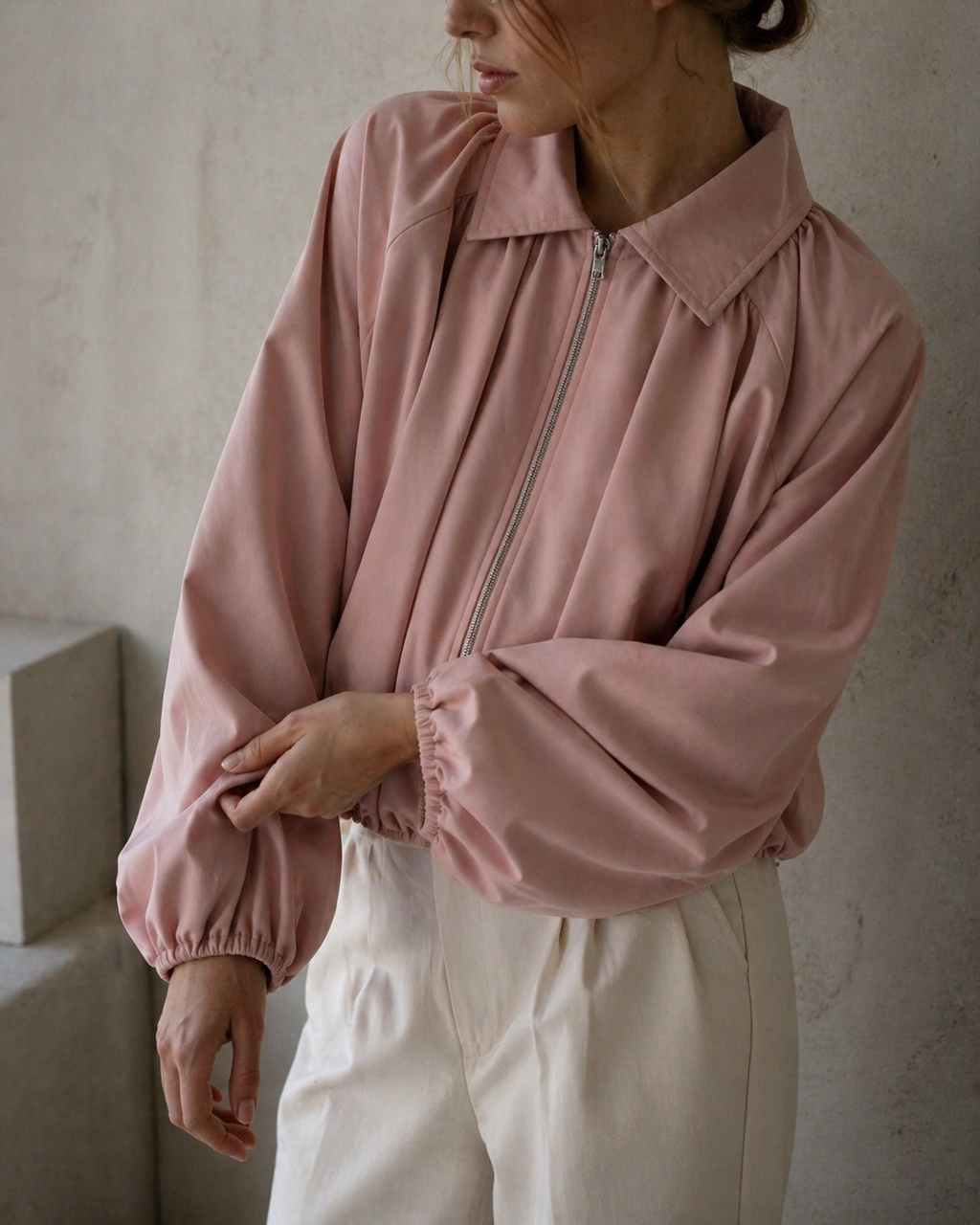 Soft Volume Zip Jacket – Dusty Rose