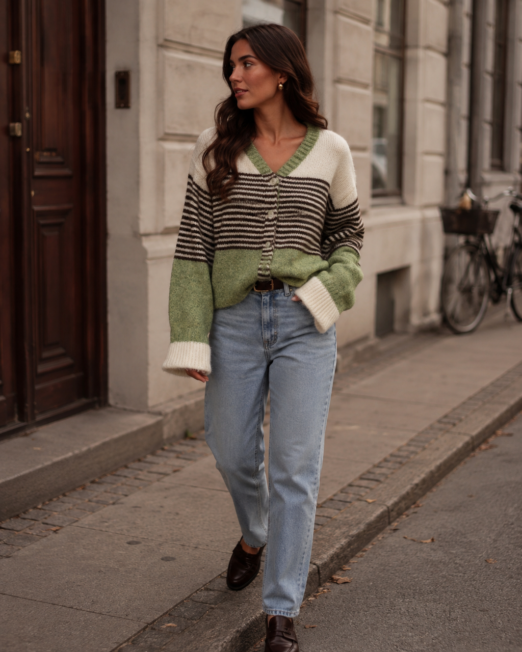 Striped Colour Block Cardigan – Green