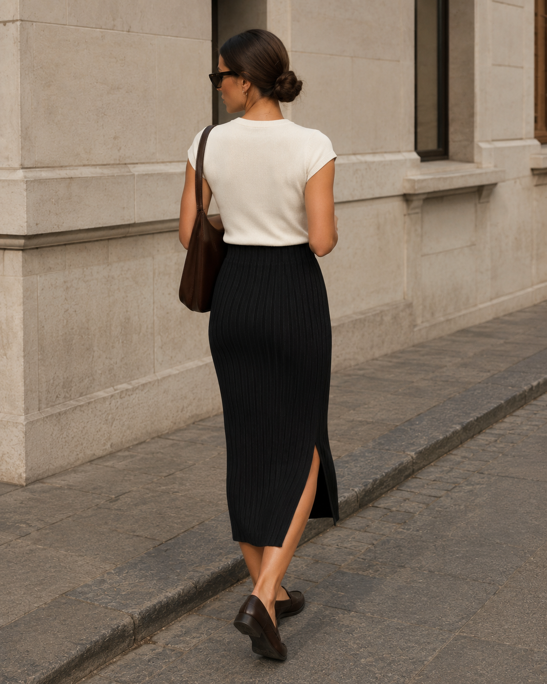 Sculpt Pleated Midi Skirt – Black