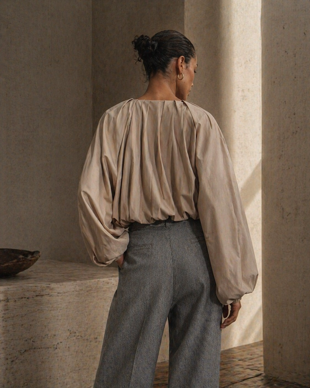Draped Volume Blouse – Soft Beige