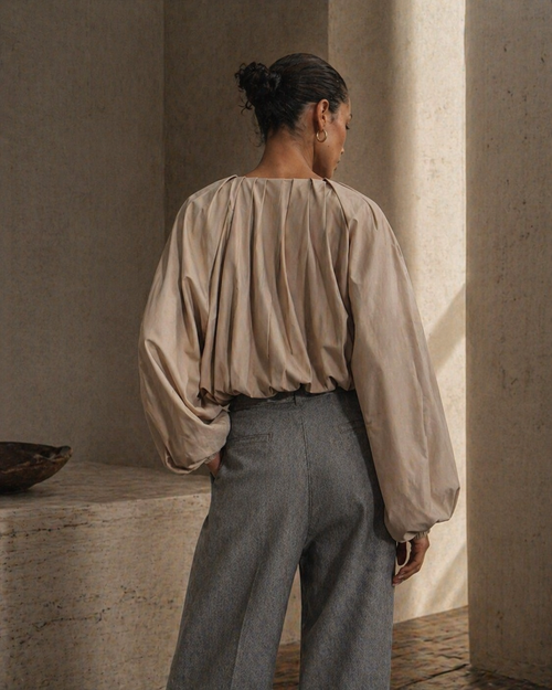 Draped Volume Blouse – Soft Beige