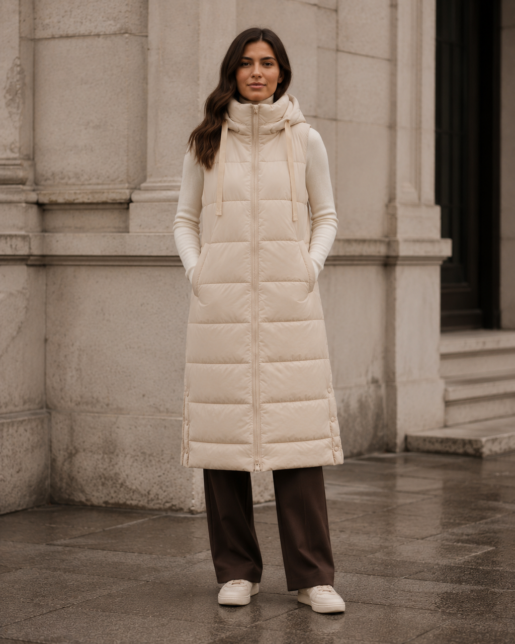 Studio Long Puffer Vest – Oatmeal