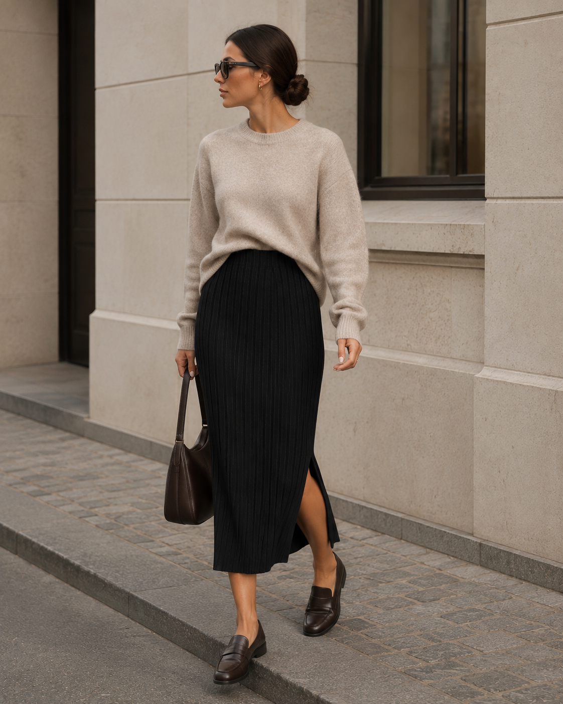 Sculpt Pleated Midi Skirt – Black