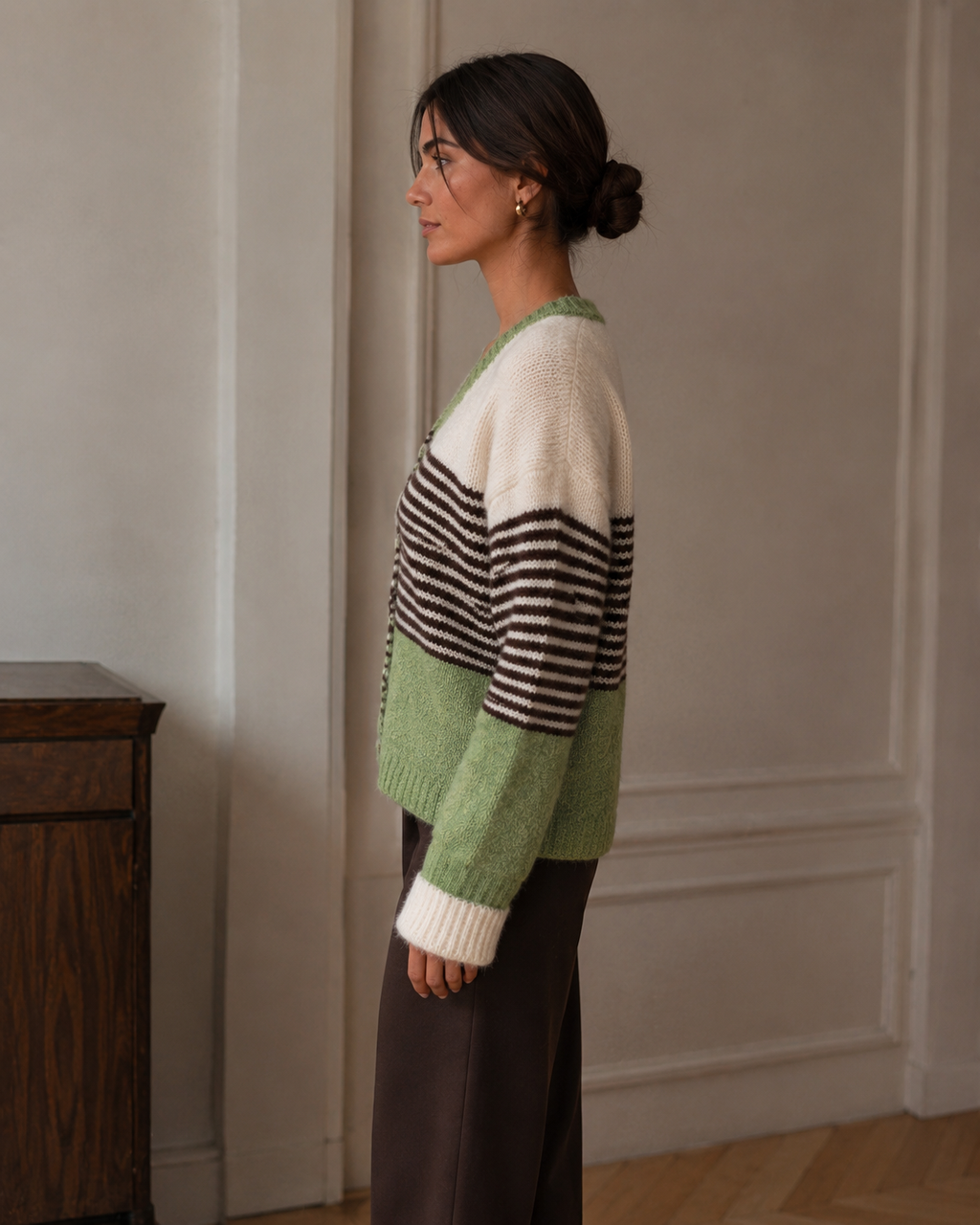 Striped Colour Block Cardigan – Green