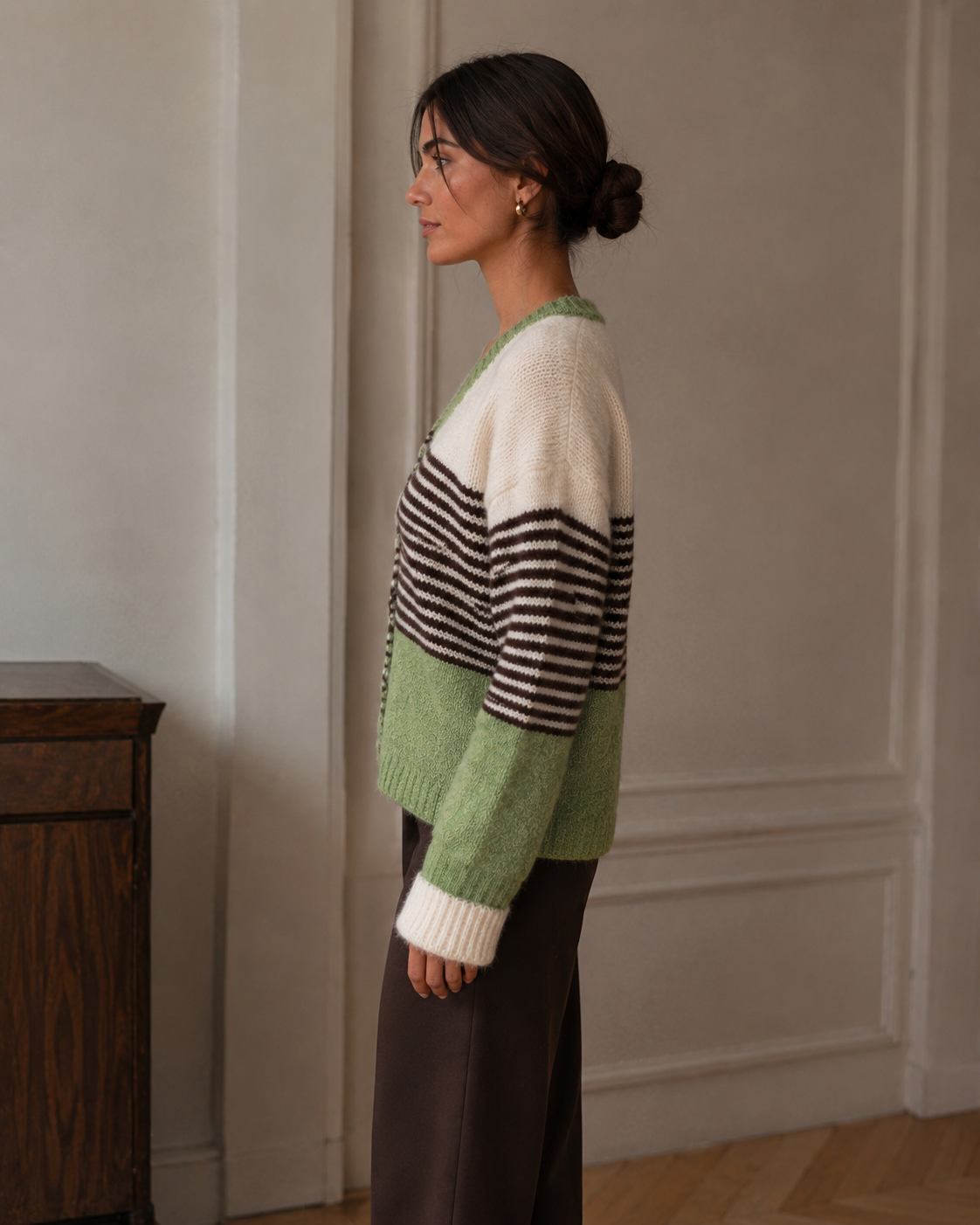 Striped Colour Block Cardigan – Green