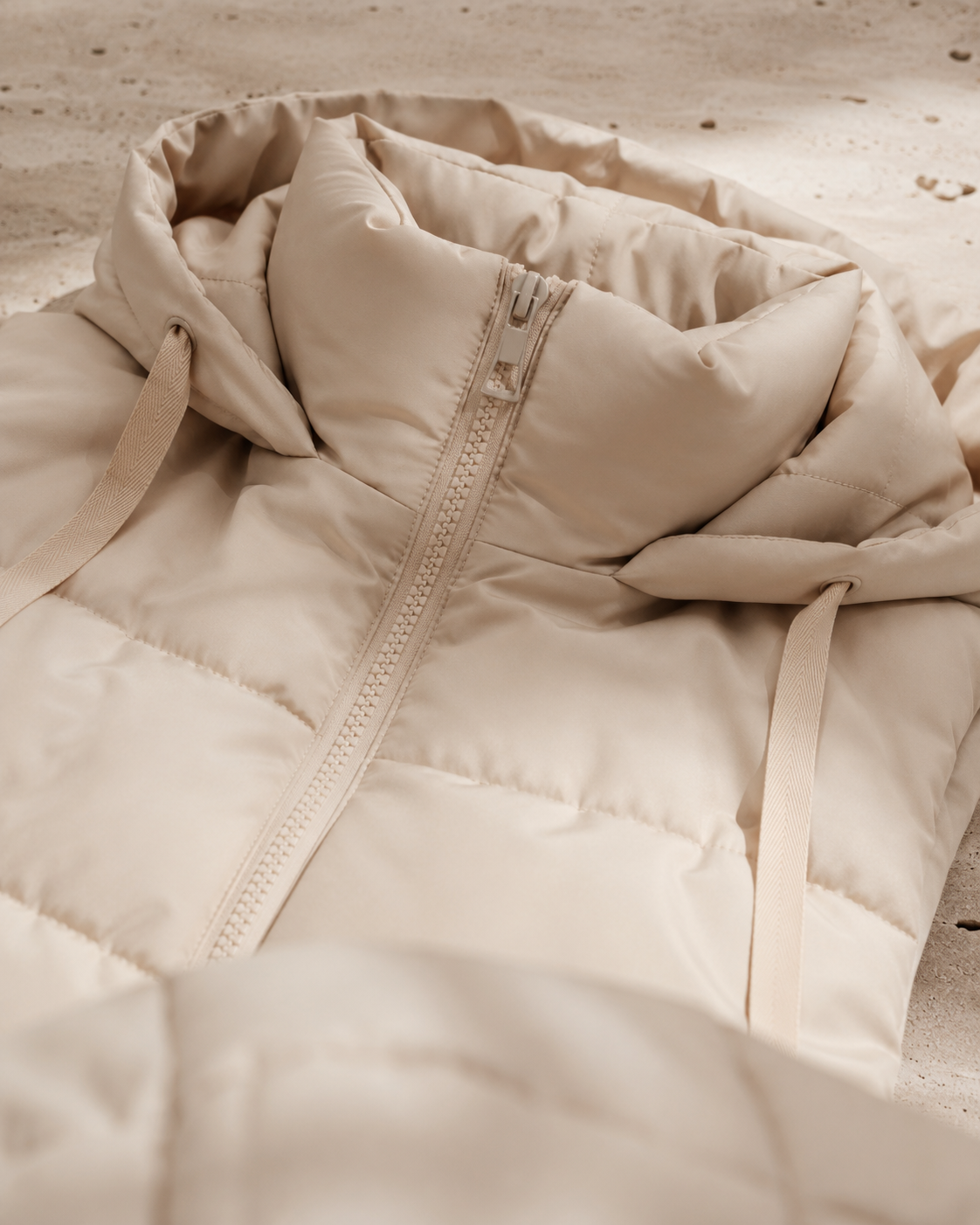 Studio Long Puffer Vest – Oatmeal