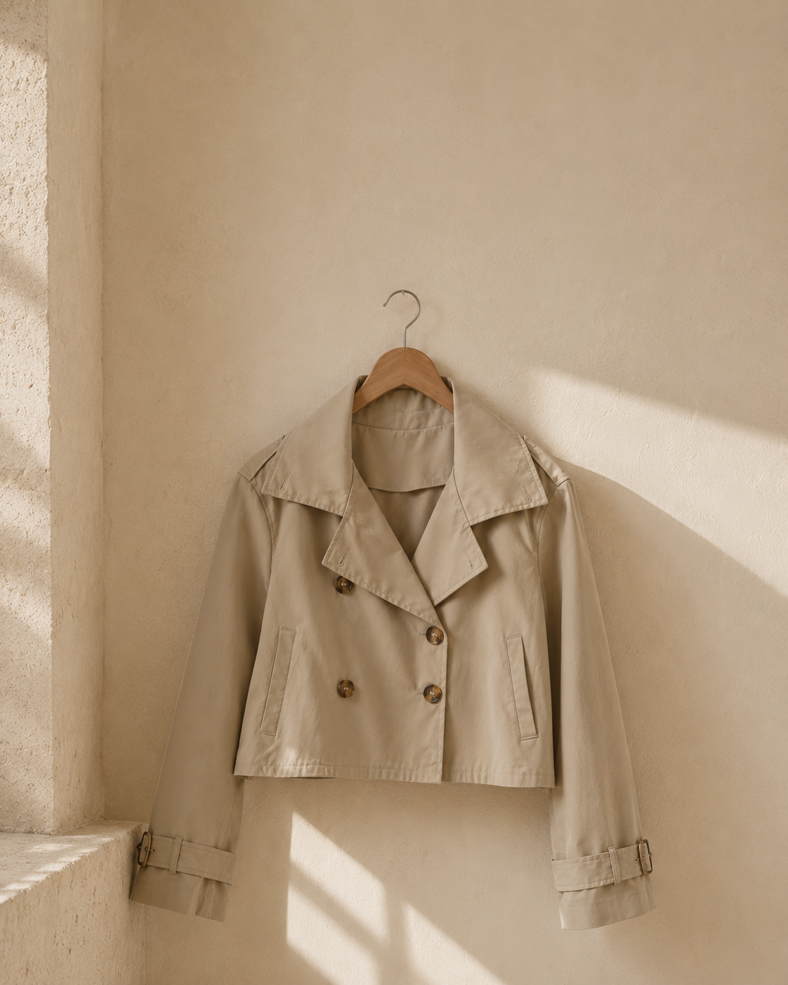 Beige Cropped Trench Jacket