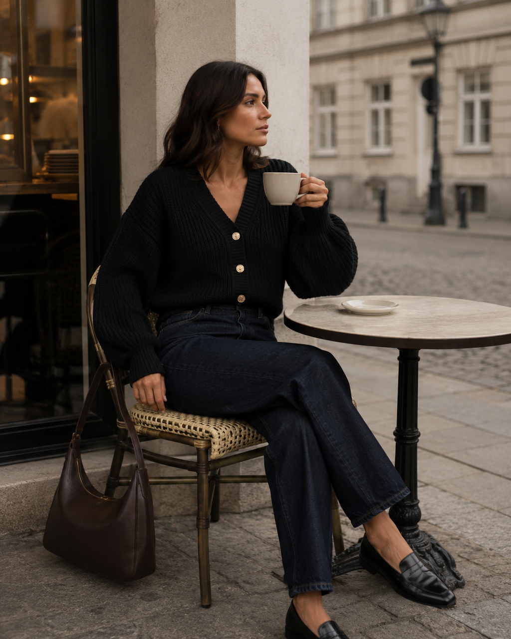 Sculpted Knit Cardigan – Black