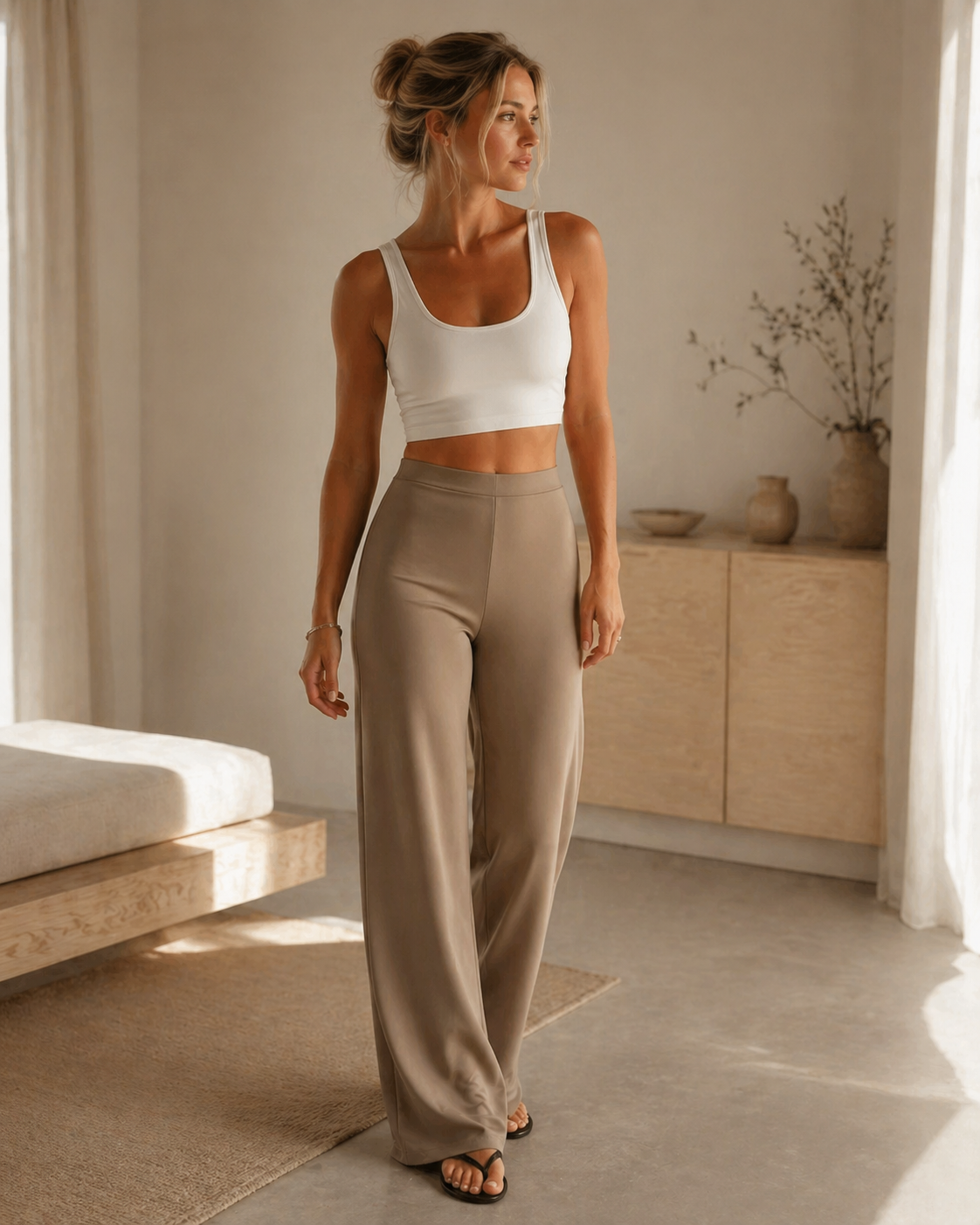Rennot leveälahkeiset housut — Khaki / Taupe Beige