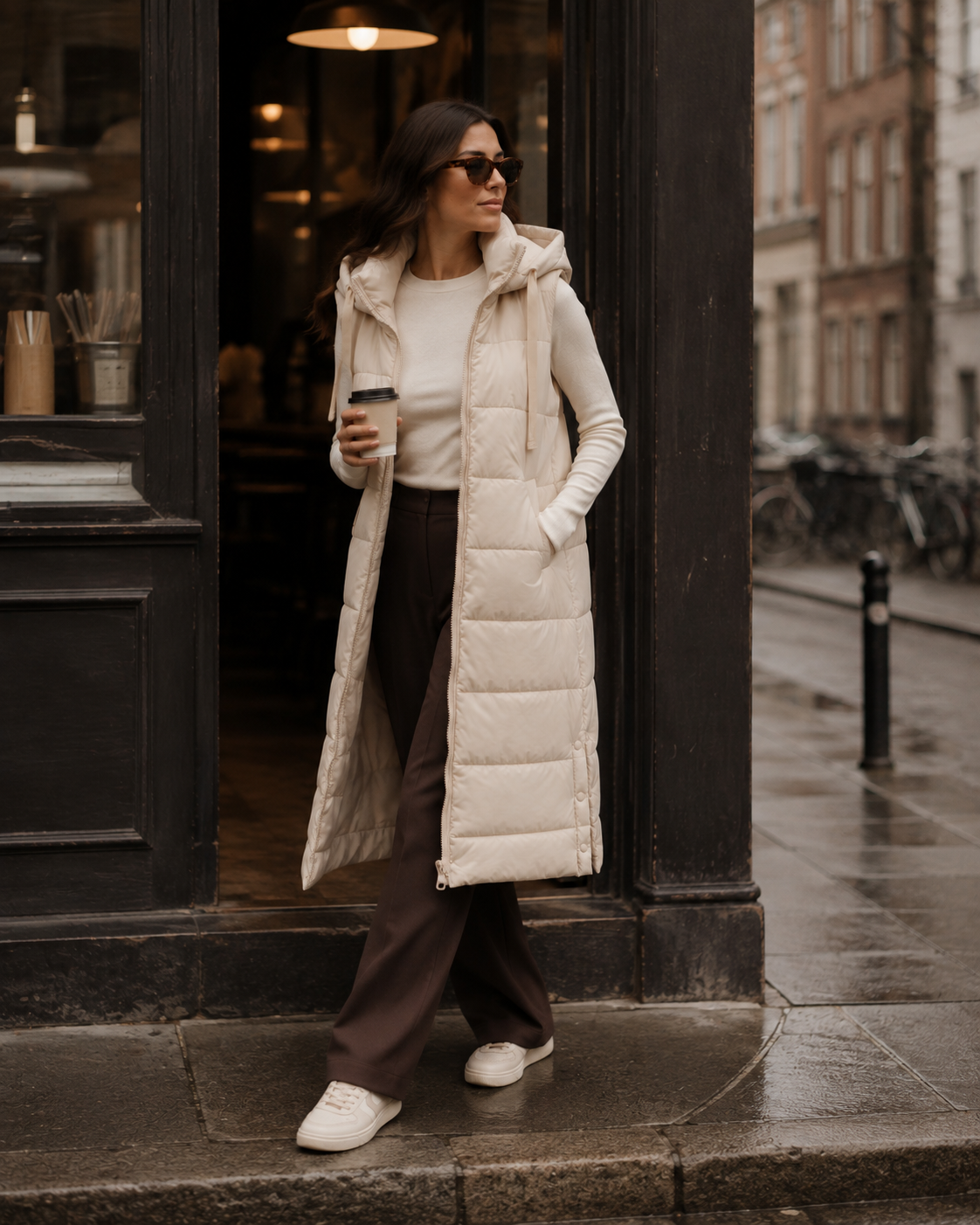 Studio Long Puffer Vest – Oatmeal