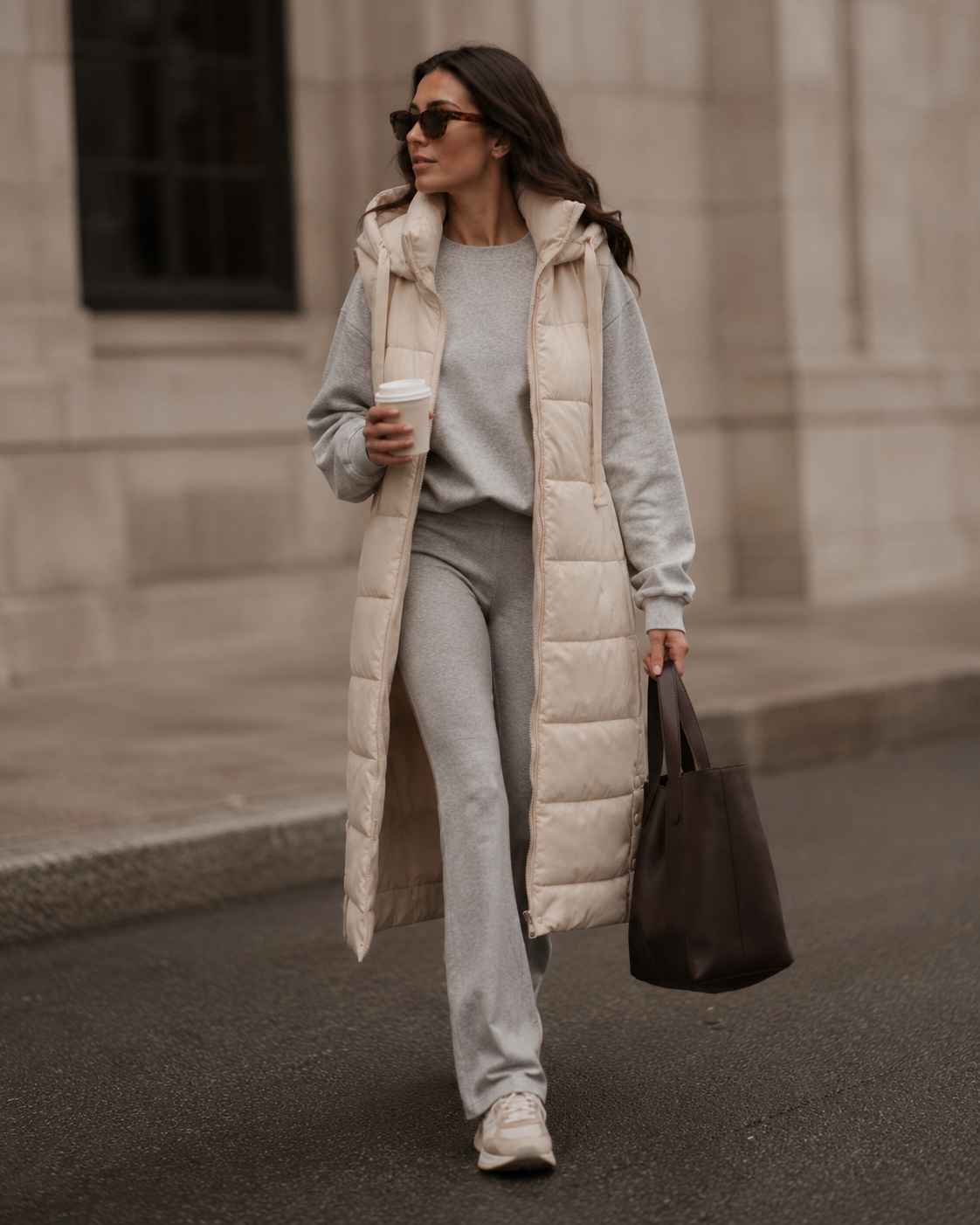 Studio Long Puffer Vest – Oatmeal
