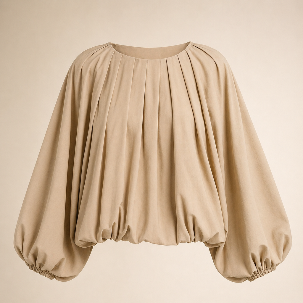 Draped Volume Blouse – Soft Beige