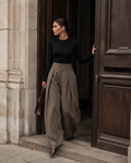 Copenhagen Herringbone Wide-Leg Trousers – Brown
