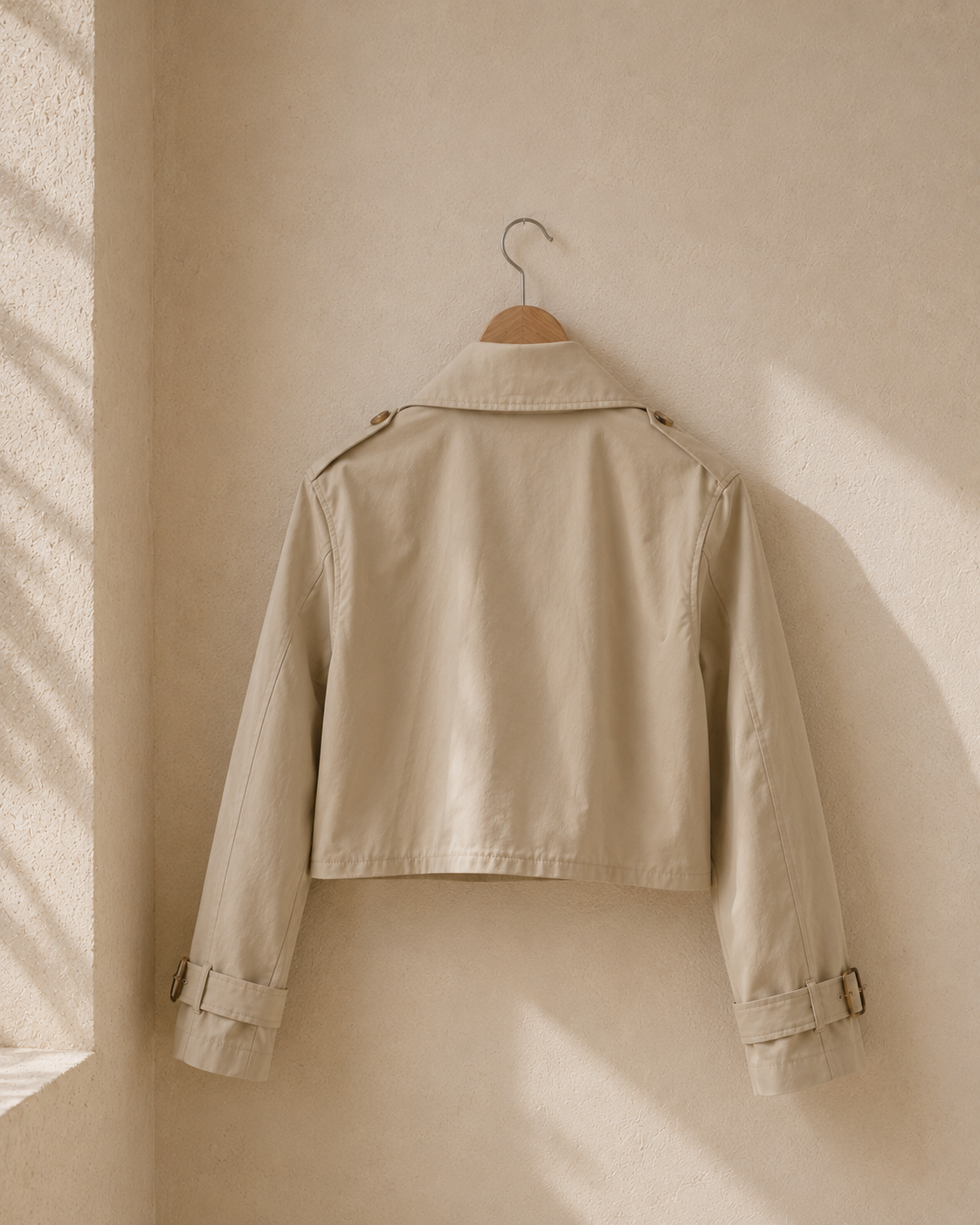 Beige Cropped Trench Jacket