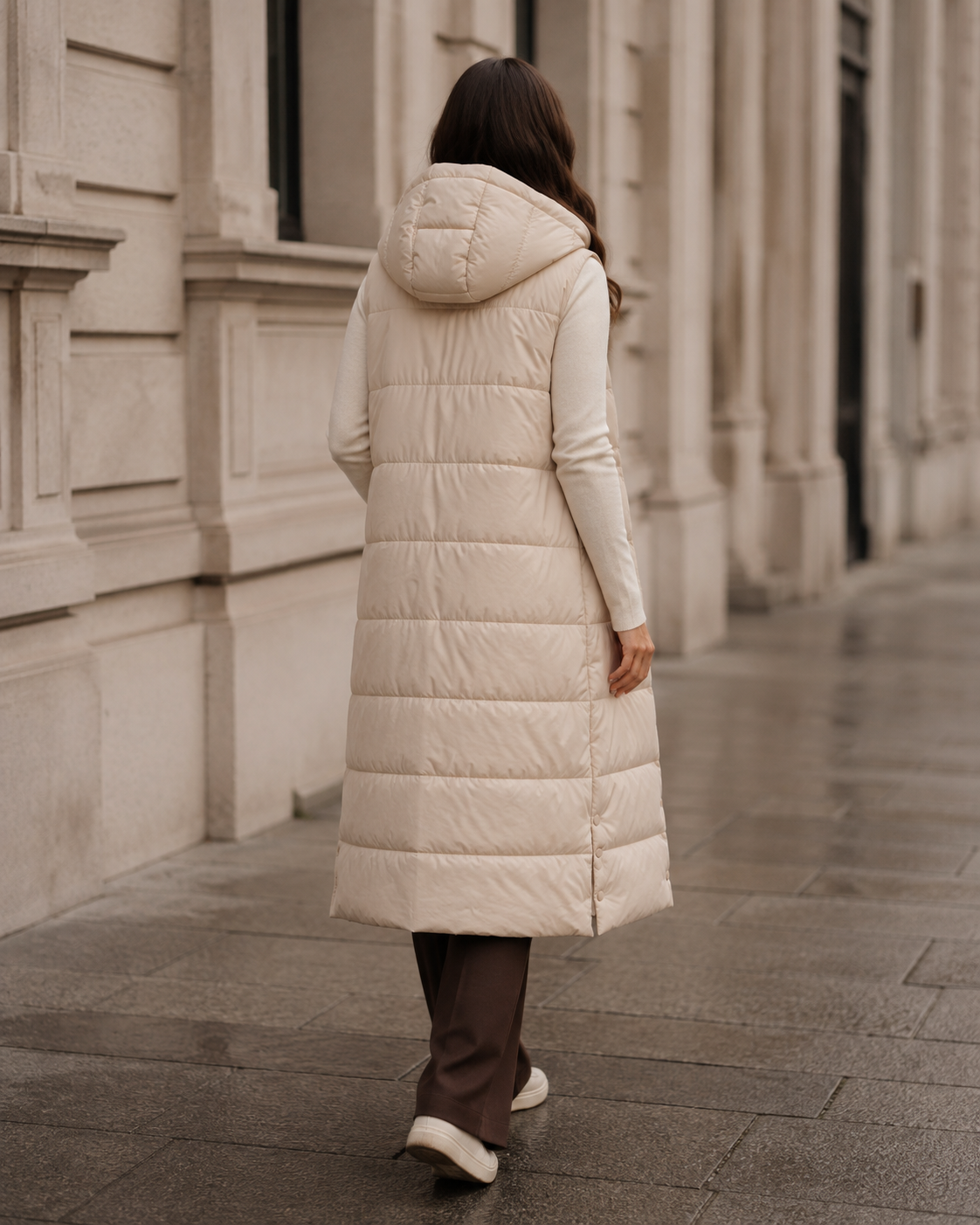 Studio Long Puffer Vest – Oatmeal