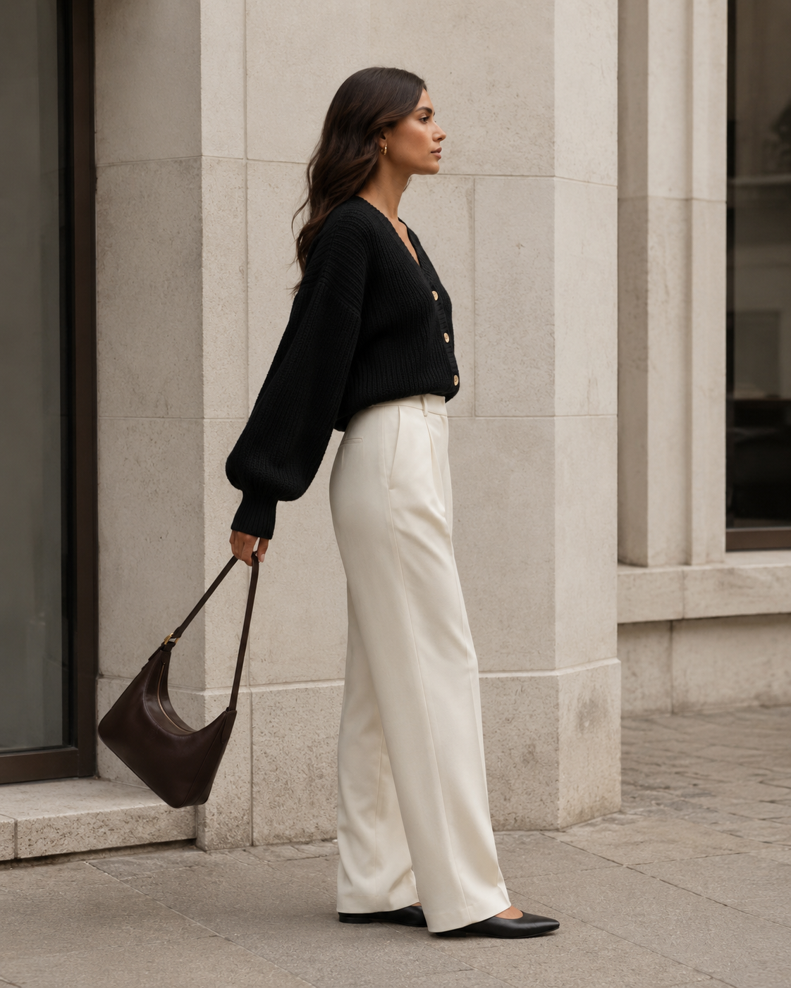 Sculpted Knit Cardigan – Black