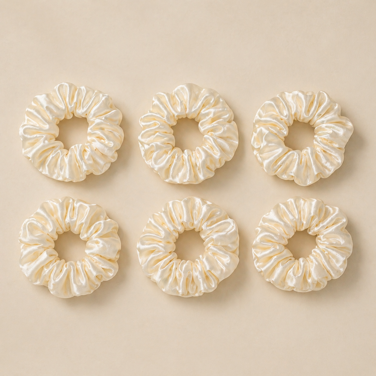 Silk Scrunchie Set – 6 pcs (Beige)9